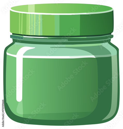 Illustrated green round jar with a matching cap for packaging