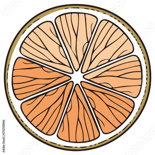 Stylized illustration of a vibrant citrus fruit slice, graphic design, health and freshness