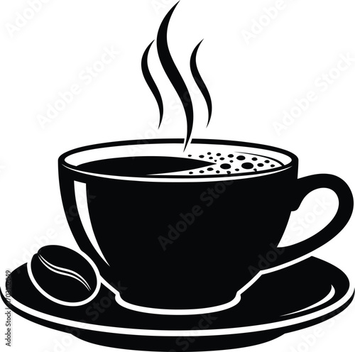 Silhouette of coffee cup with steam for coffee shop and cafe