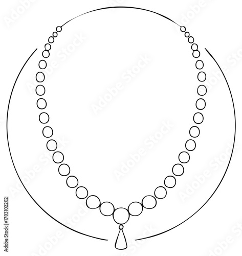 Black and white necklace design with circular outline, jewelry illustration