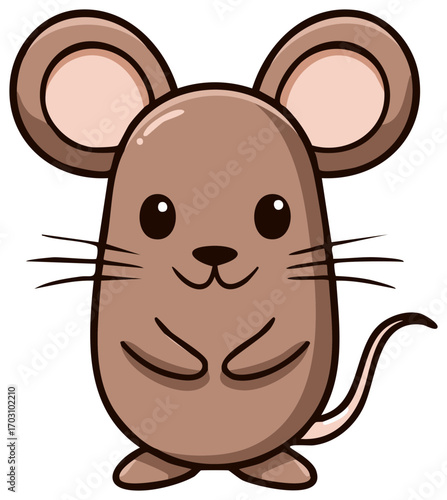 Adorable Brown Mouse Cartoon Illustration: Cute Standing Rodent with Big Ears and Whiskers