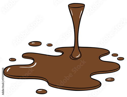 Pouring Liquid Chocolate Creates Sweet Splatter, Dessert Drip Spreading Outward