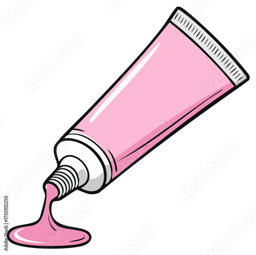 Tube with Pink Cream or Paste Squeezing Out Perfect for Cosmetics or Arts Purposes