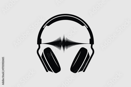 Black headphones with sound wave audio music