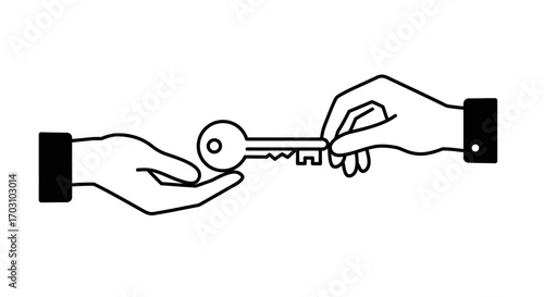 Hands exchanging a key, symbolizing property transfer or access provision.
