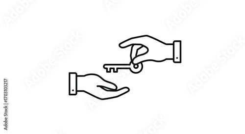Hands exchanging a key, representing ownership transfer or access provision.