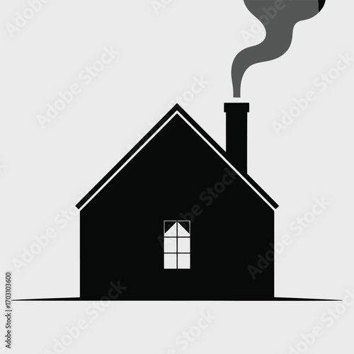 Black house with smoke from chimney home building
