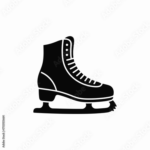 Black ice skate silhouette with white laces and blade figure skate