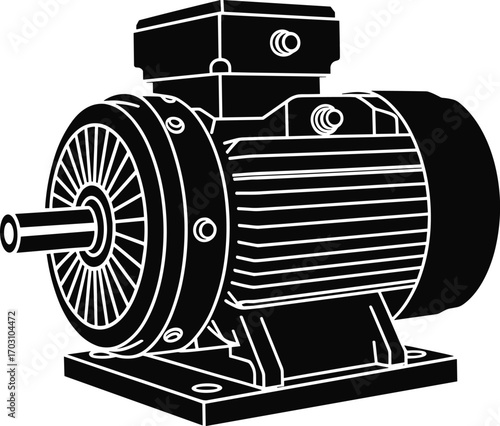 Vector illustration of electric industrial motor with detailed rotor and housing – mechanical engineering component icon.