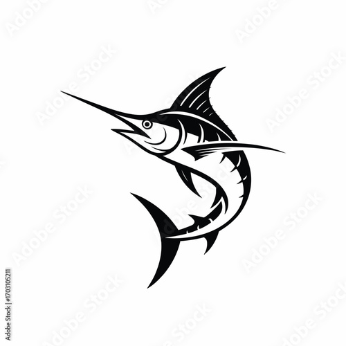 Black marlin leaping dynamic vector art fish jumping