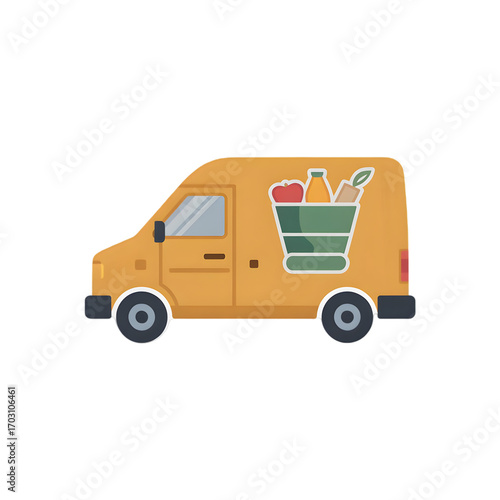 Fresh groceries delivery van online supermarket vector illustration
