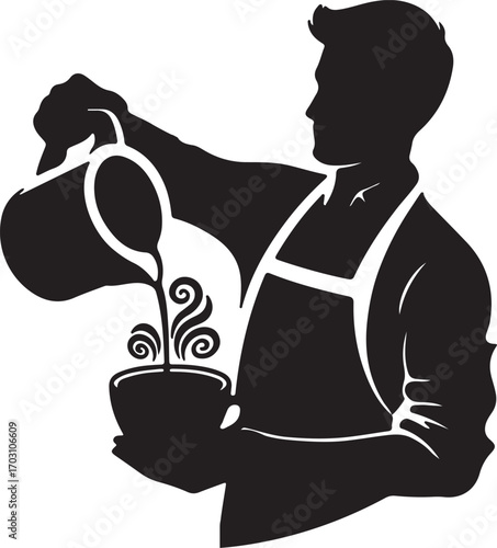 Silhouette of a Barista Pouring Coffee