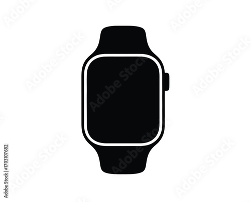Minimalist vector illustration of a smartwatch silhouette, an isolated wearable technology glyph icon for digital applications