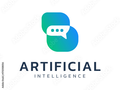 Artificial intelligence Live chat bot assistant with overlapping chat box symbol in letter B technology logo vector design concept. AI Chatbot logotype for ui, advance technology, company, website.