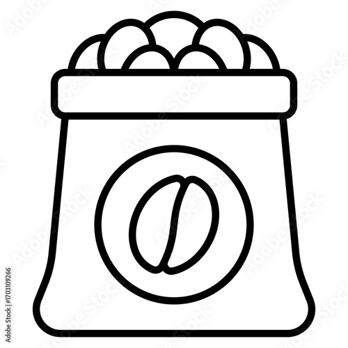 Bean bag coffee icon. Coffee sack symbol. Roasted beans and café supply collection. Line Icon