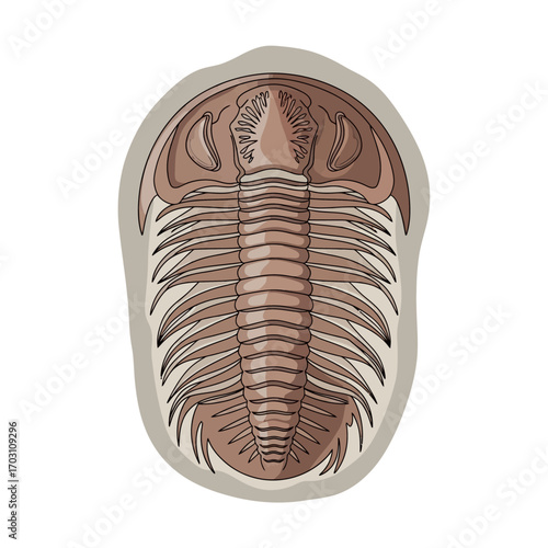 Detailed illustration of a trilobite fossil, showcasing its segmented exoskeleton.