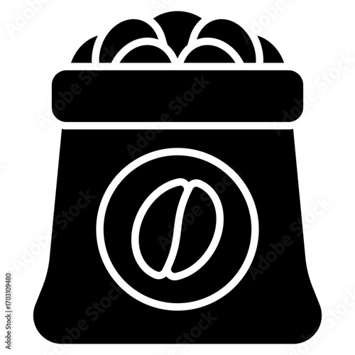 Bean bag coffee icon. Coffee sack symbol. Roasted beans and café supply collection. Glyph Icon