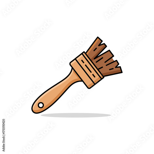 Simple, cartoon-style illustration of a used paintbrush.