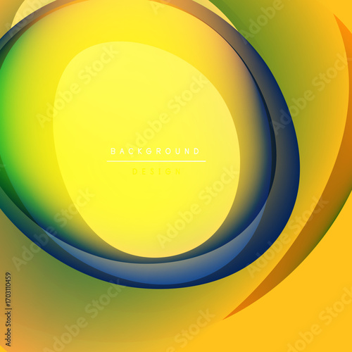 Abstract vibrant layers create circular design. Yellow, green, blue hues blend smoothly. Modern background for digital projects.