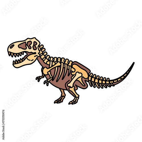 Cartoon illustration of a Tyrannosaurus Rex skeleton, showing bones and outline.