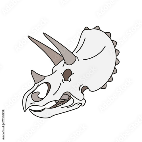 A simple vector illustration of a Triceratops dinosaur skull, isolated prehistoric fossil icon for paleontology