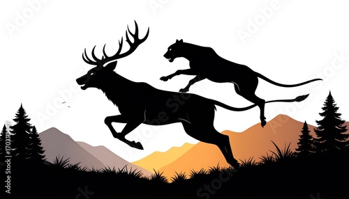 Silhouette of a deer and a predator
