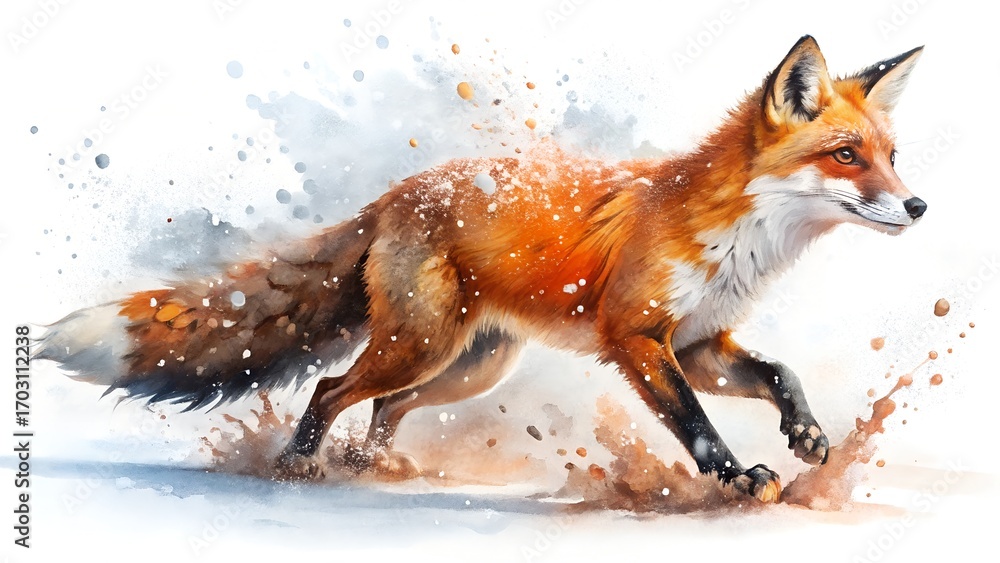 Obraz premium Watercolor painting of a cute baby deer isolated on white background, Watercolor painting of a deer in a pond, Watercolor painting of an elephant in water, Cute bunny eating a carrot isolated on white