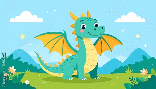 Cute dragon in a meadow