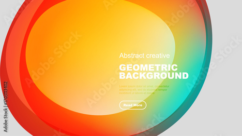 Vibrant overlapping circles create dynamic gradient background. Text block, button present. Modern design, colorful composition.