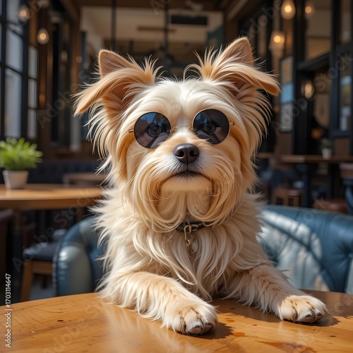 Cool Dog with Sunglasses Lounging at Urban Café