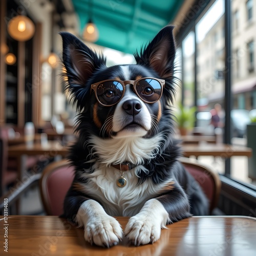 Cool Dog with Sunglasses Lounging at Urban Café