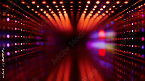 Perspective view of red and purple lights for backgrounds, concert promotions, party invitations, event flyers, abstract concepts, festive banners.