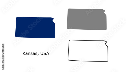 Kansas map set. Kansas USA map vector. Kansas map on white background