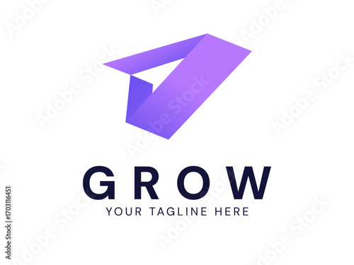 Modern grow Business with 3D flat style growth triangle arrow logo vector design concept. Growth logotype symbol for digital finance, ui, technology, investment, business, web, financial technology.