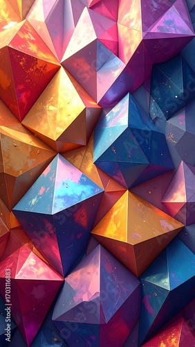 Abstract geometric pattern of vibrant, multifaceted shapes