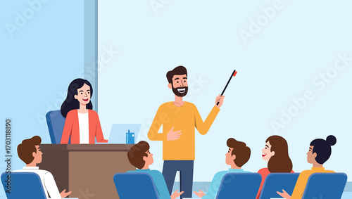 Teacher Explaining Lesson in Classroom Flat Illustration
