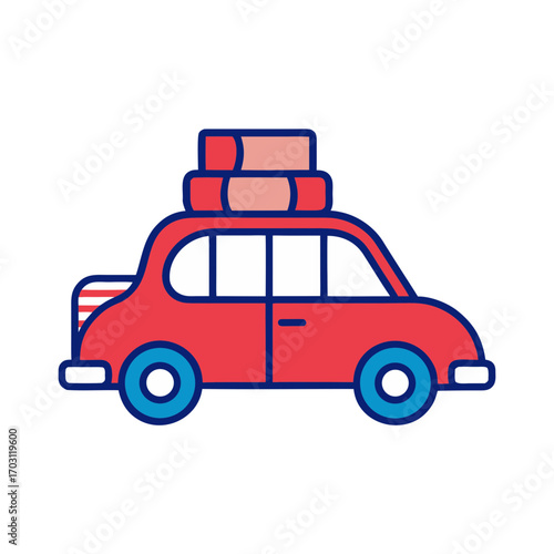 Red car packed with luggage ready for a road trip adventure