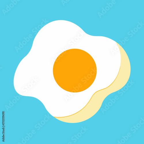 Simple fried egg icon with bright yellow yolk and white on blue background