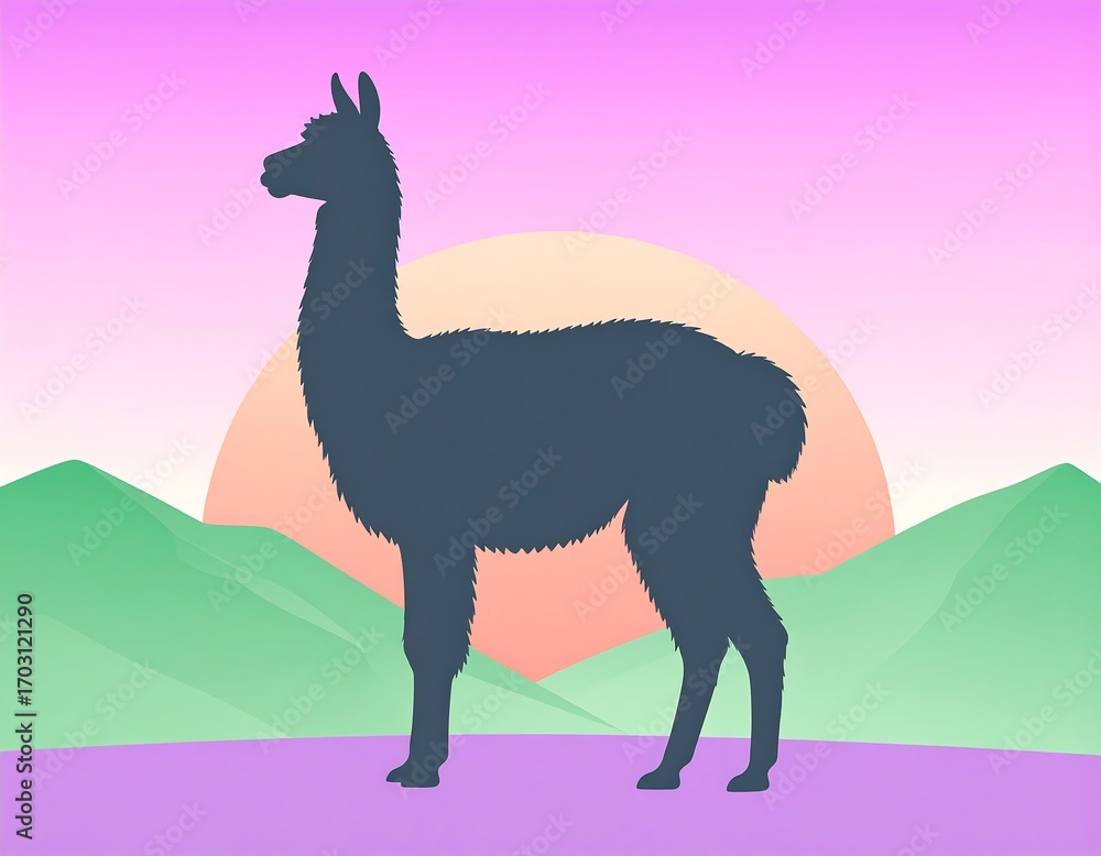 Fototapeta premium Silhouette of a llama against a sunset backdrop