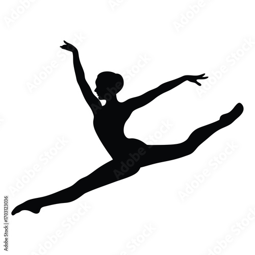 Elegant Silhouette of a Female Dancer in a Dynamic Leaping Position