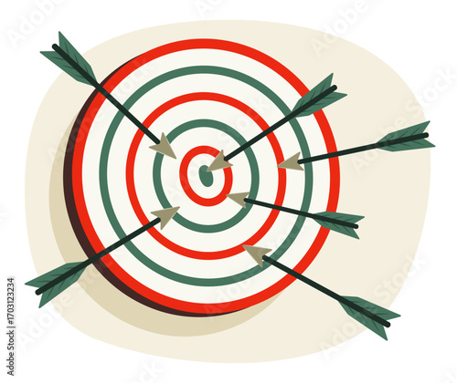 Darts Stuck on the Dartboard for Goal Plan and Targeting Concept Illustration Clip Art