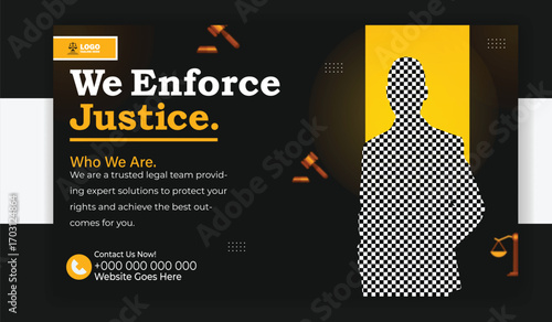 We enforce justice website banner template for legal services company