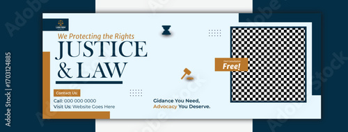Law firm social media cover design template for justice and law service