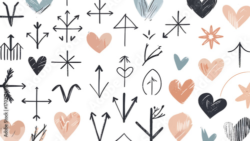 Hand Drawn Arrow and Minimalist Symbols Vector Set