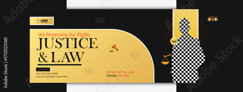 Law firm social media cover design template for justice and law service