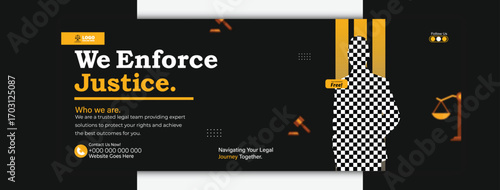 We enforce justice social media cover design template for law service