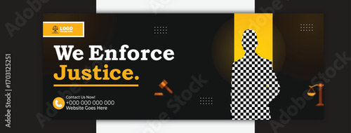 We enforce justice social media cover design template for law service