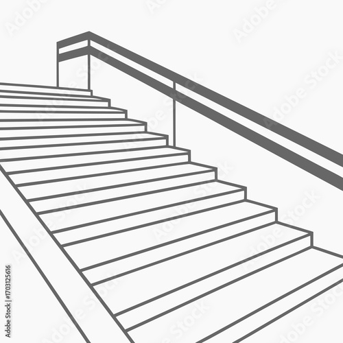 Vector art of a minimalist line drawing of a staircase with a handrail, isolated on a