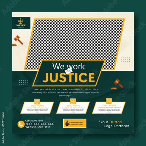 Justice promotional post for social media isolated on white background