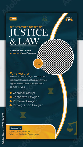 Justice and law firm social media story post template design isolated on white background